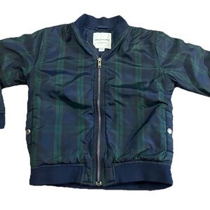 JANIE AND JACK Boys Plaid Blue & Green Lined Bomber Jacket Size 5/6 EUC